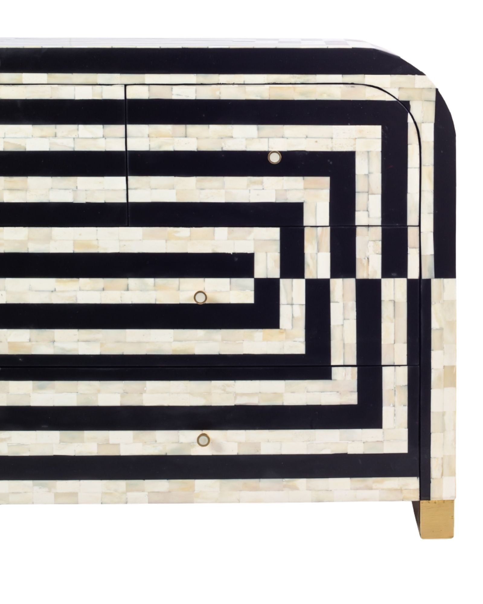 Zuri Striped Chest of Drawers in Black and white bone inlay by Tabeer Homes, featuring 7 drawers.