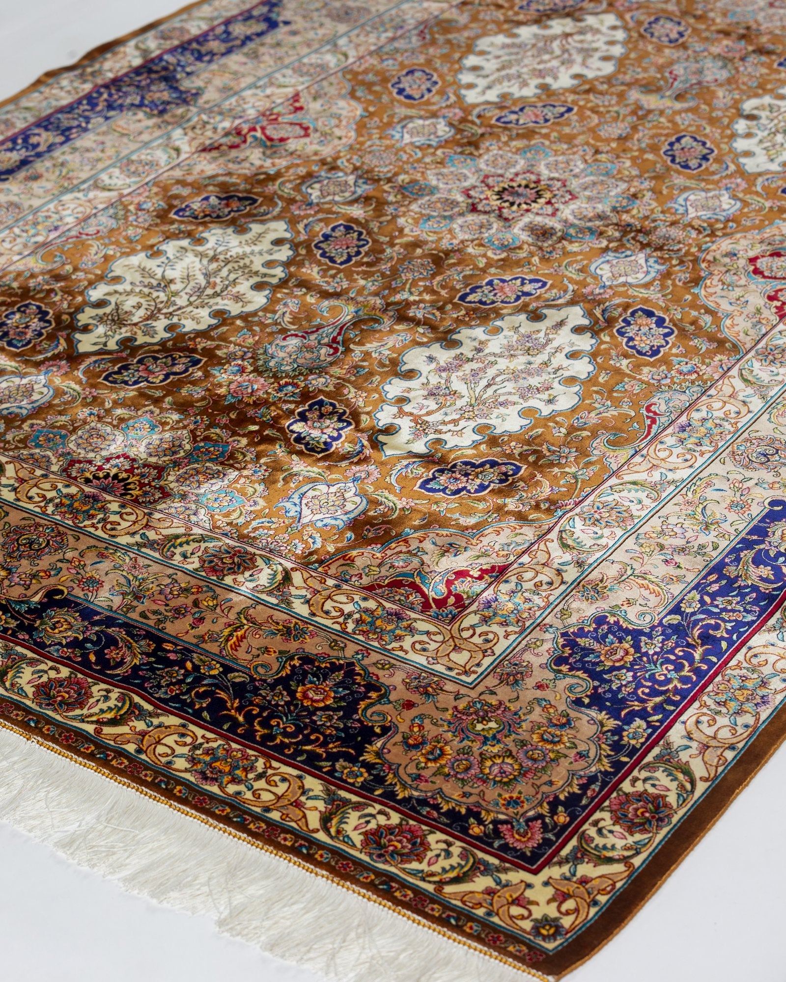 Ambra Persian silk carpet design detail, camel 225x150 cm - Tabeer Homes Dubai