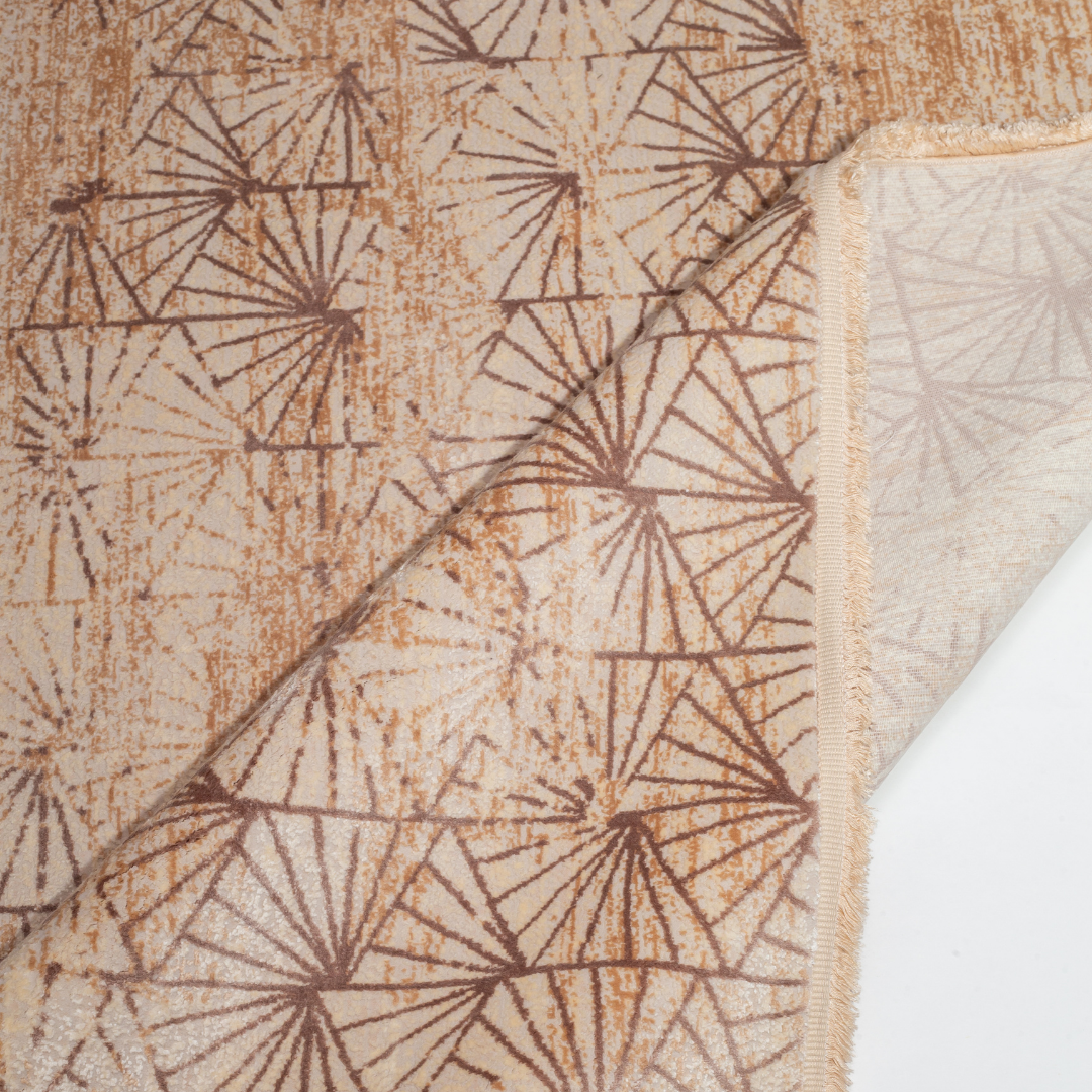 Anara Cotton rug with delicate geometric pattern in beige and cream tones, crafted in luxurious Cotton with a subtle sheen.