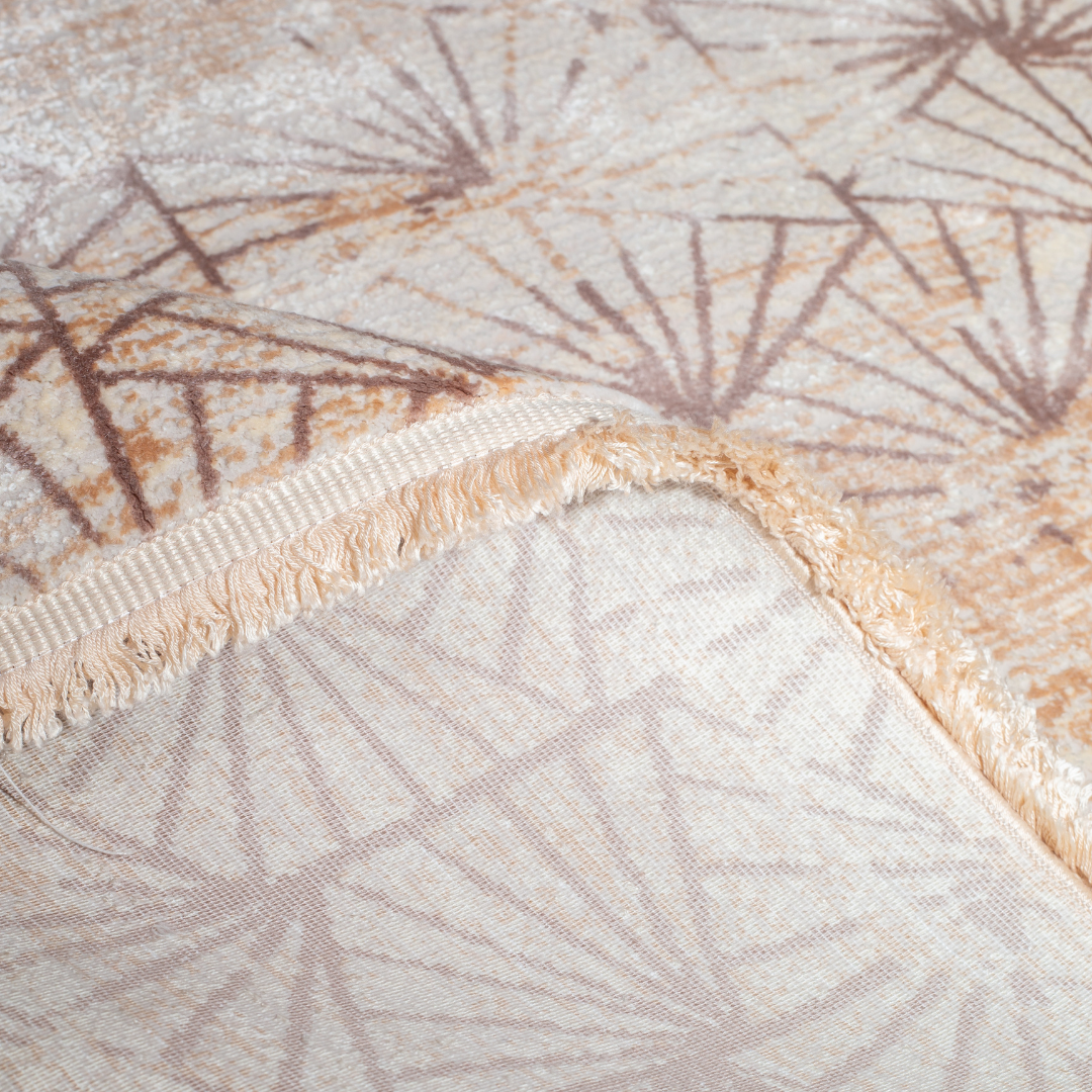 Anara Cotton rug with delicate geometric pattern in beige and cream tones, crafted in luxurious Cotton with a subtle sheen.