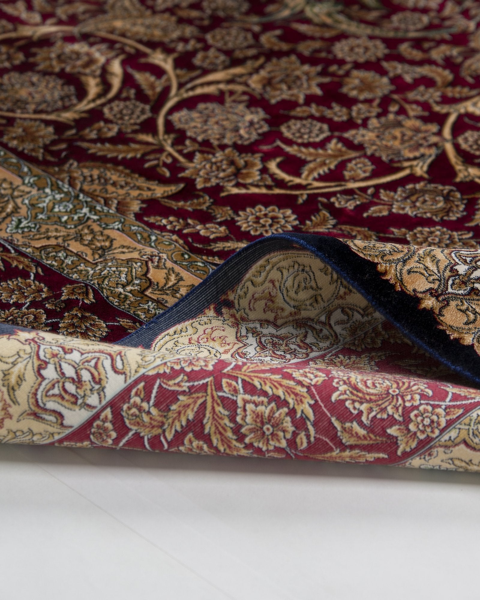 Ardeshir Persian silk rug side view showing depth of colour, burgundy 200 x 300 cm - Tabeer Homes Dubai