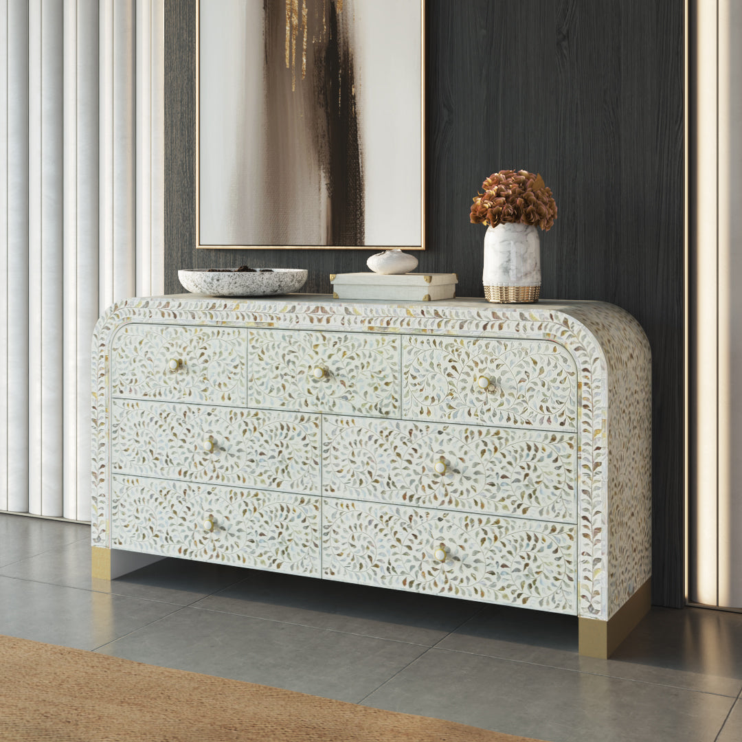 Iris Chest of Drawers - White Mother of Pearl Inlay Iris Chest of Drawers - White Mother of Pearl Inlay