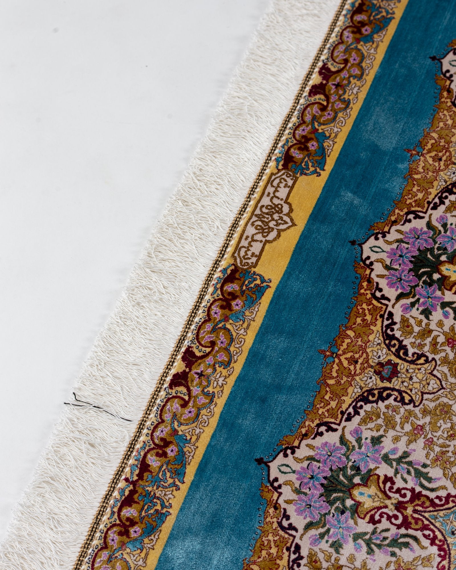 Camilla silk carpet spandrel and guard border in aqua blue, 200 x 300 cm - Tabeer Homes Dubai