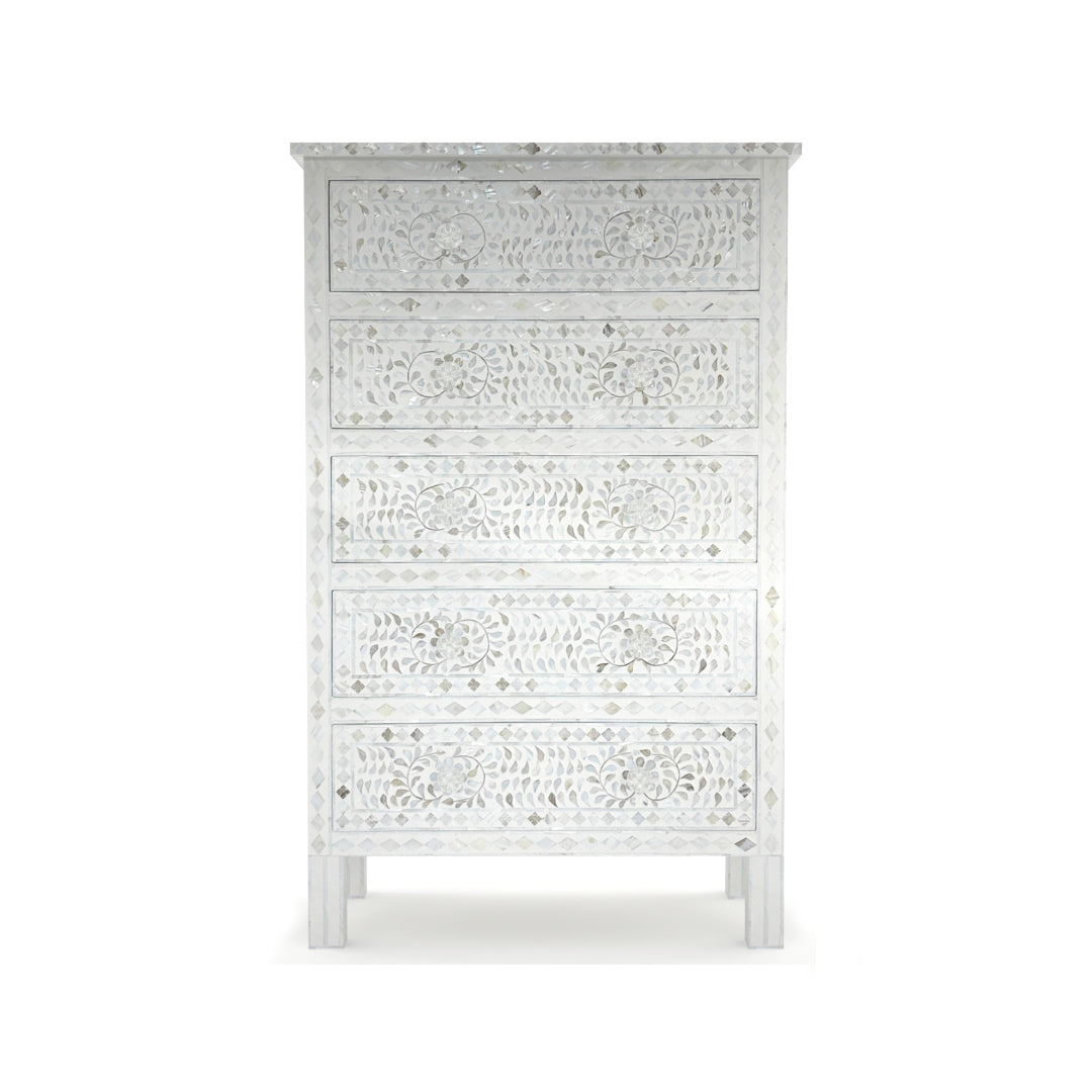 Iris Big Chest of Drawers - White Mother of Pearl - Tabeer Homes