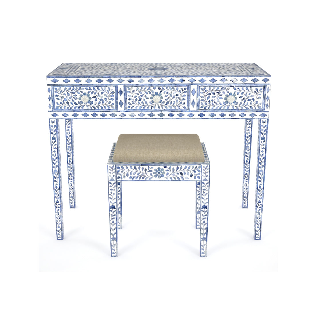 Jade Dresser Console & Stool - Blue Bone Inlay - Tabeer Homes