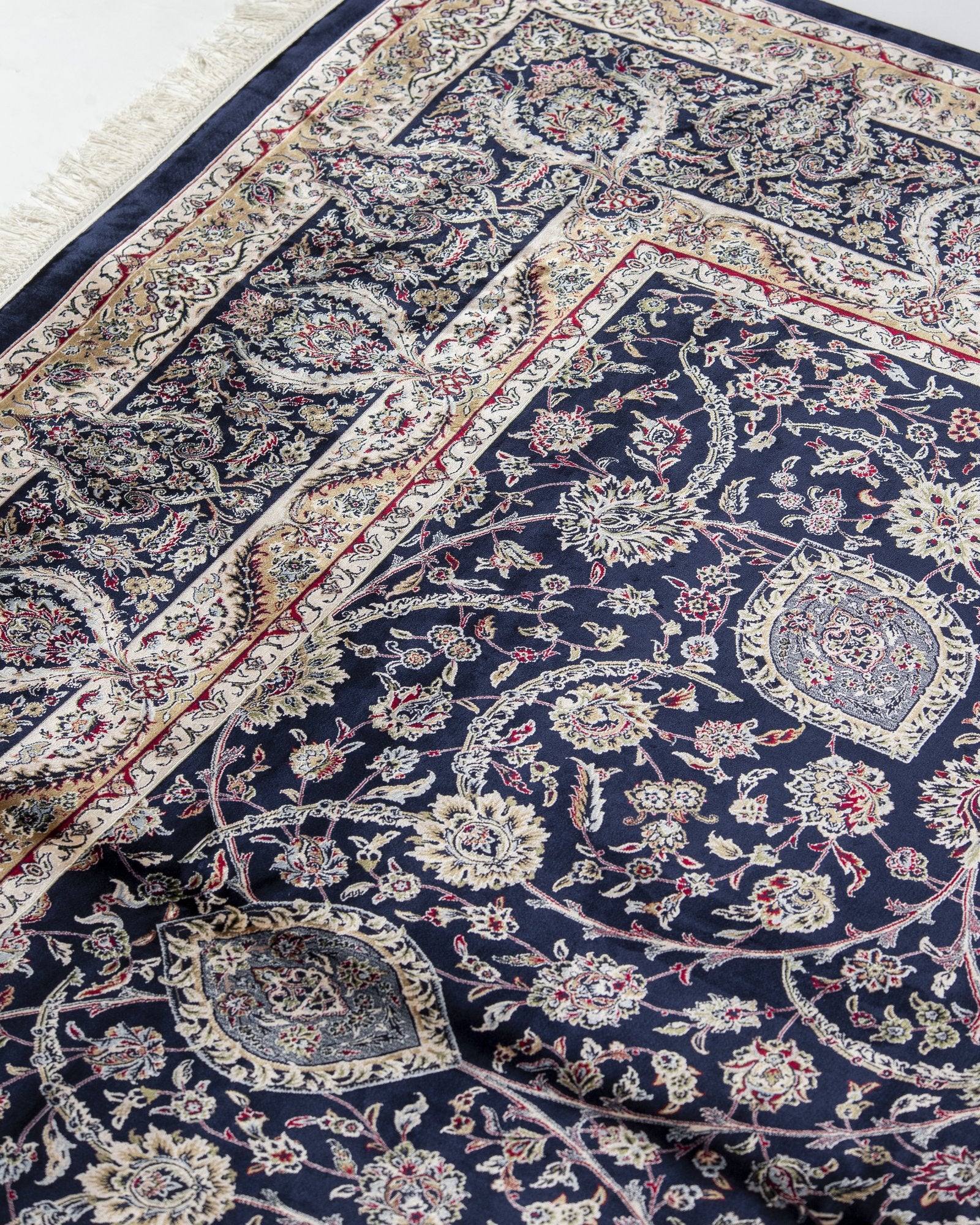 Cyrene Persian silk rug pile texture and sheen, midnight navy 250 x 350 cm - Tabeer Homes Dubai
