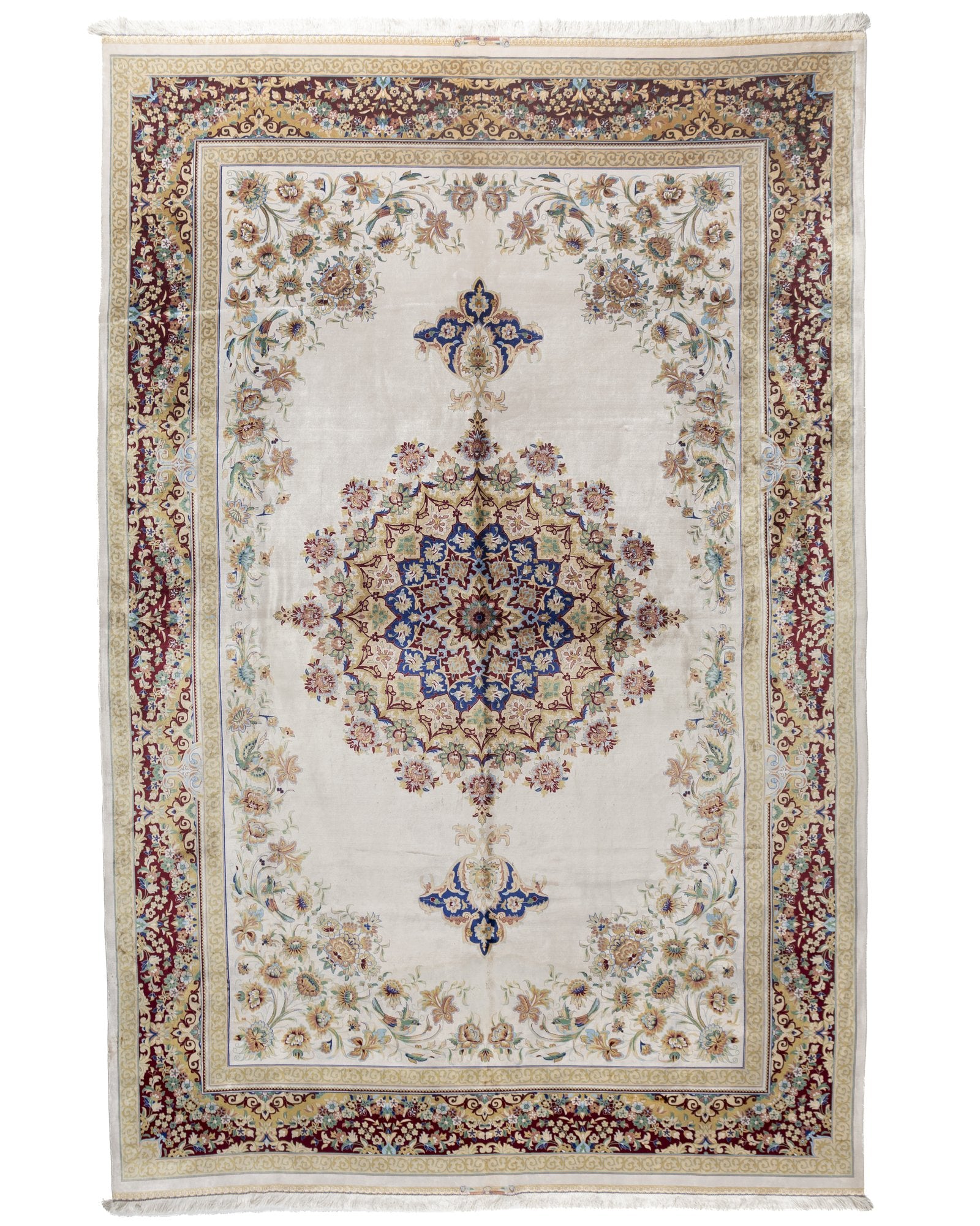Damaris Persian silk carpet 200 x 300 cm in ivory, full overhead view - Tabeer Homes Dubai