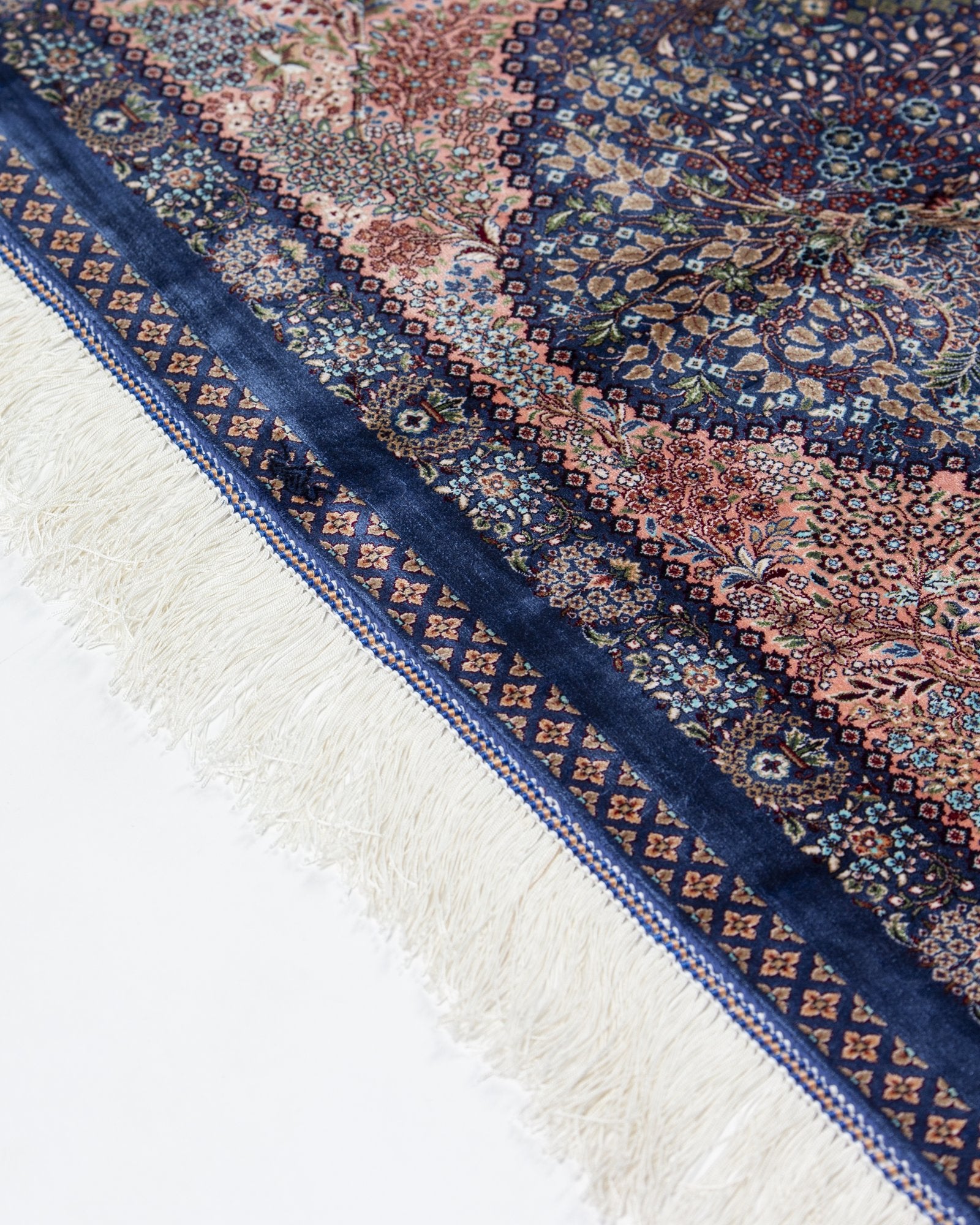 Lavinia Persian silk carpet full angled view, lavender 225x150 cm - Tabeer Homes Dubai