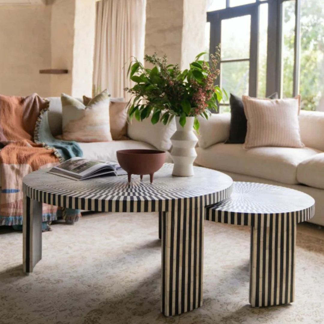 luxury bone inlay coffee table nesting