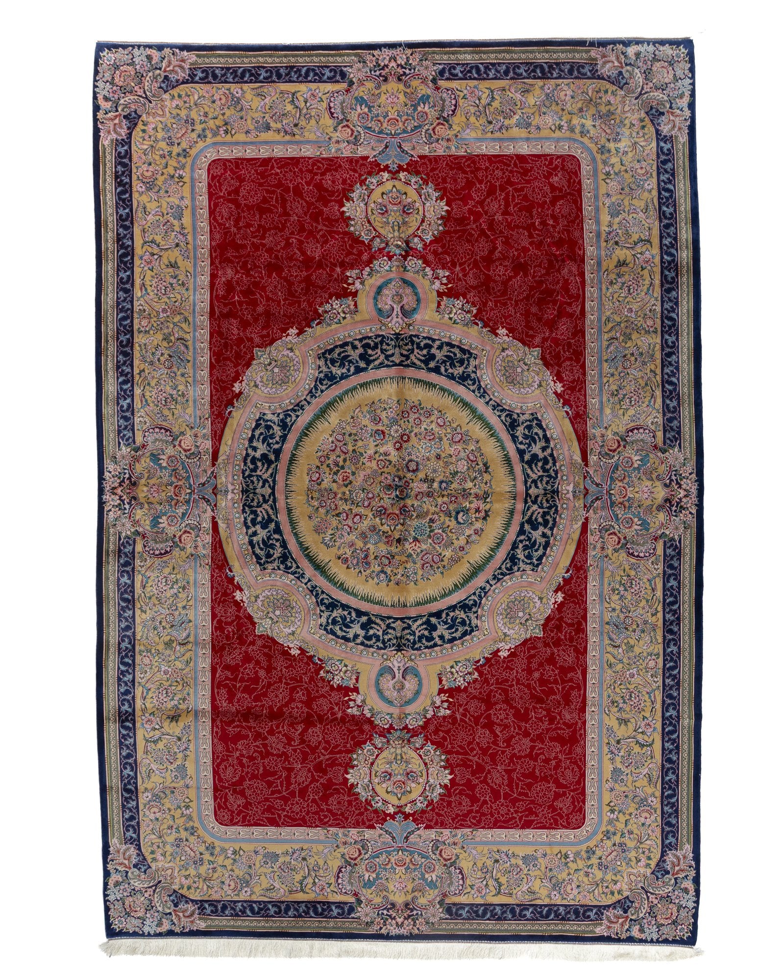 Marguerite Persian silk carpet 200 x 300 cm in red and ivory, full overhead view - Tabeer Homes Dubai