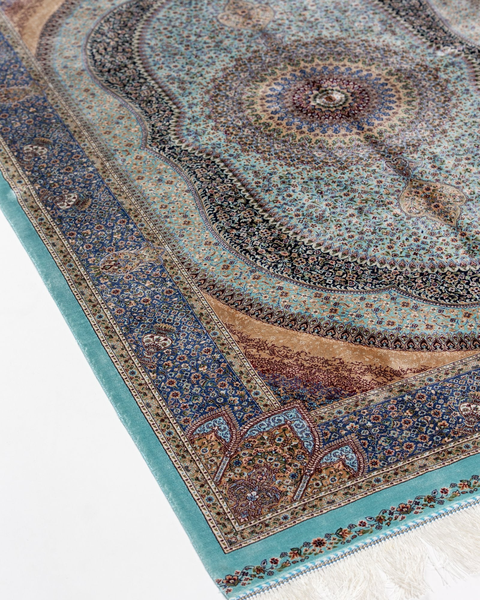 detail of the dome medallion on the Nasrin blue silk rug