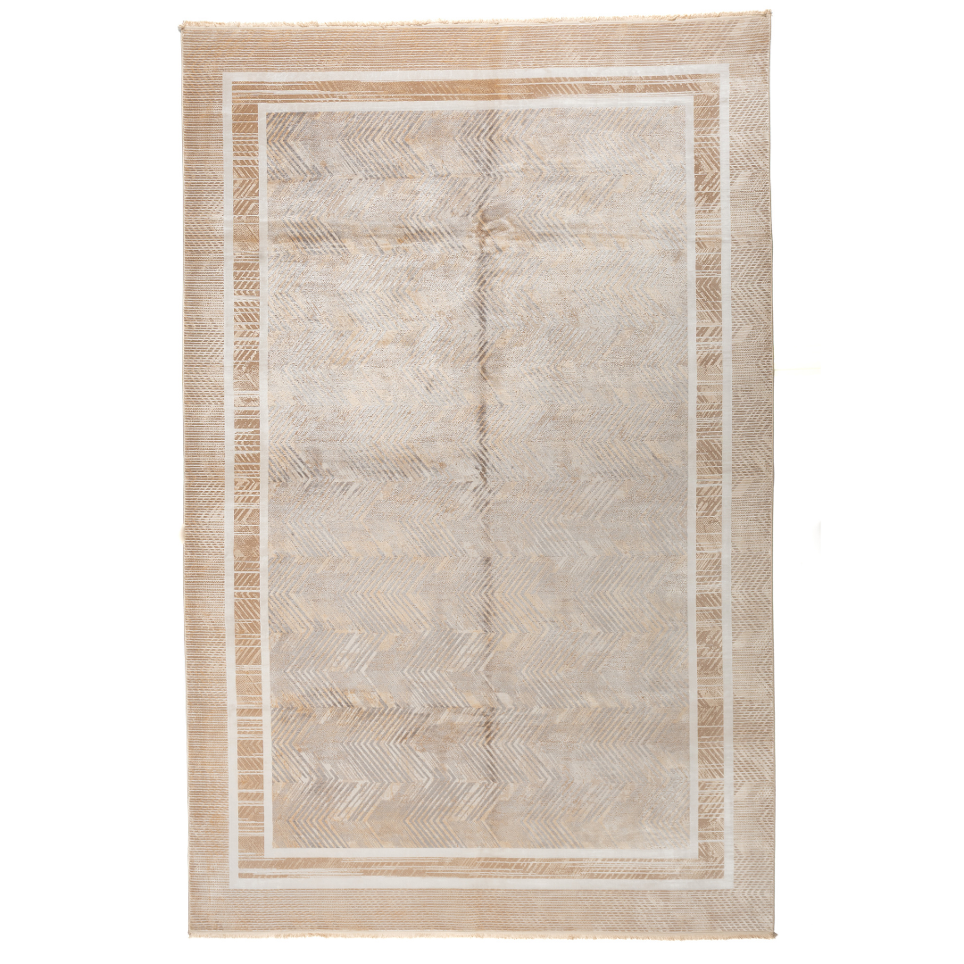 Neris cotton Rug in 200x300 cms featuring a beige chevron design, soft sheen finish, and double border detailing.