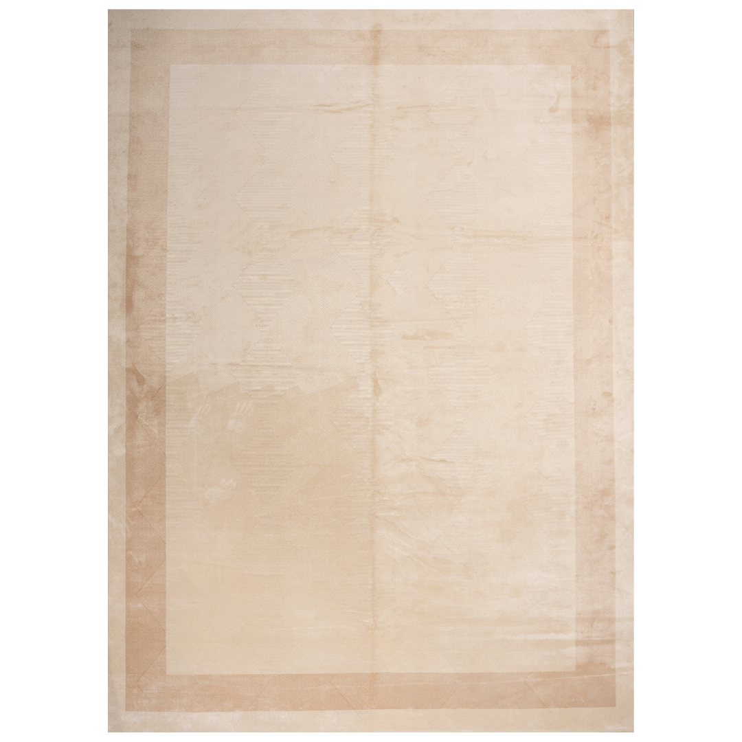 Nysa Cotton Rug in neutral beige with a modern abstract geometric texture and soft tonal border, size 400x300 cms.