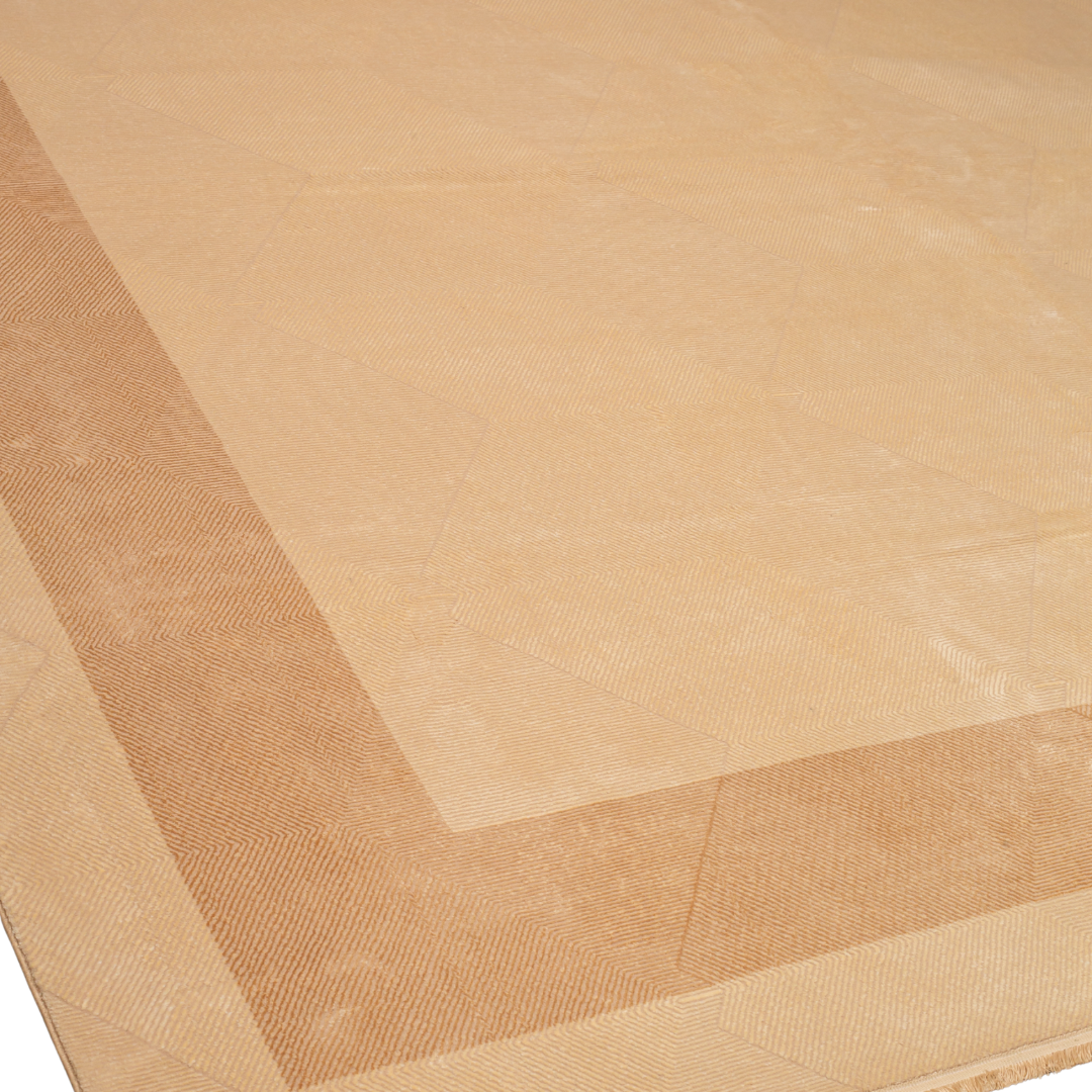 Nysa Cotton Rug in neutral beige with a modern abstract geometric texture and soft tonal border, size 400x300 cms.