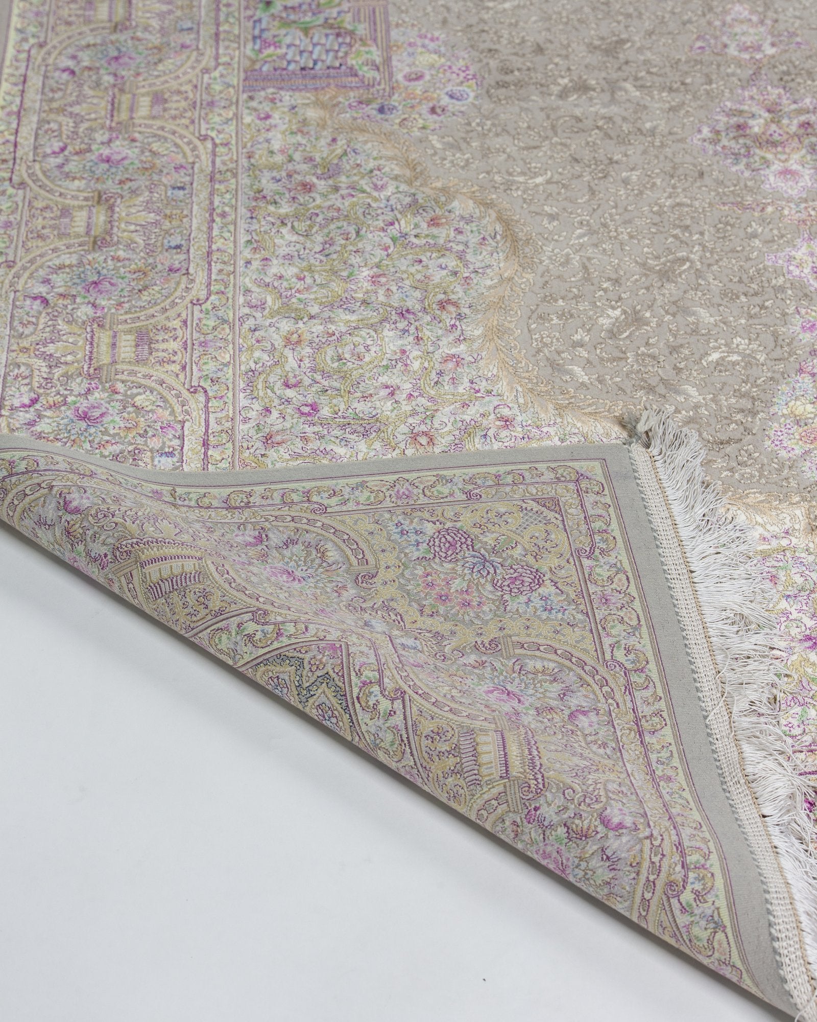 Sabina silk and wool carpet spandrel and guard border in champagne, 225 x 150 cm - Tabeer Homes Dubai