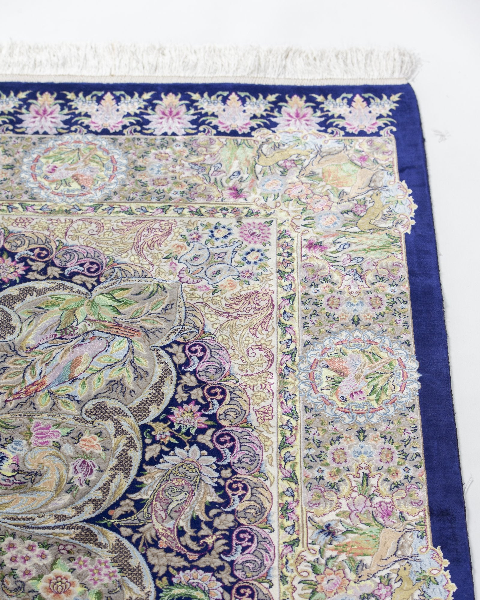 Shahrzad silk and wool carpet spandrel and guard border in navy blue, 200 x 300 cm - Tabeer Homes Dubai