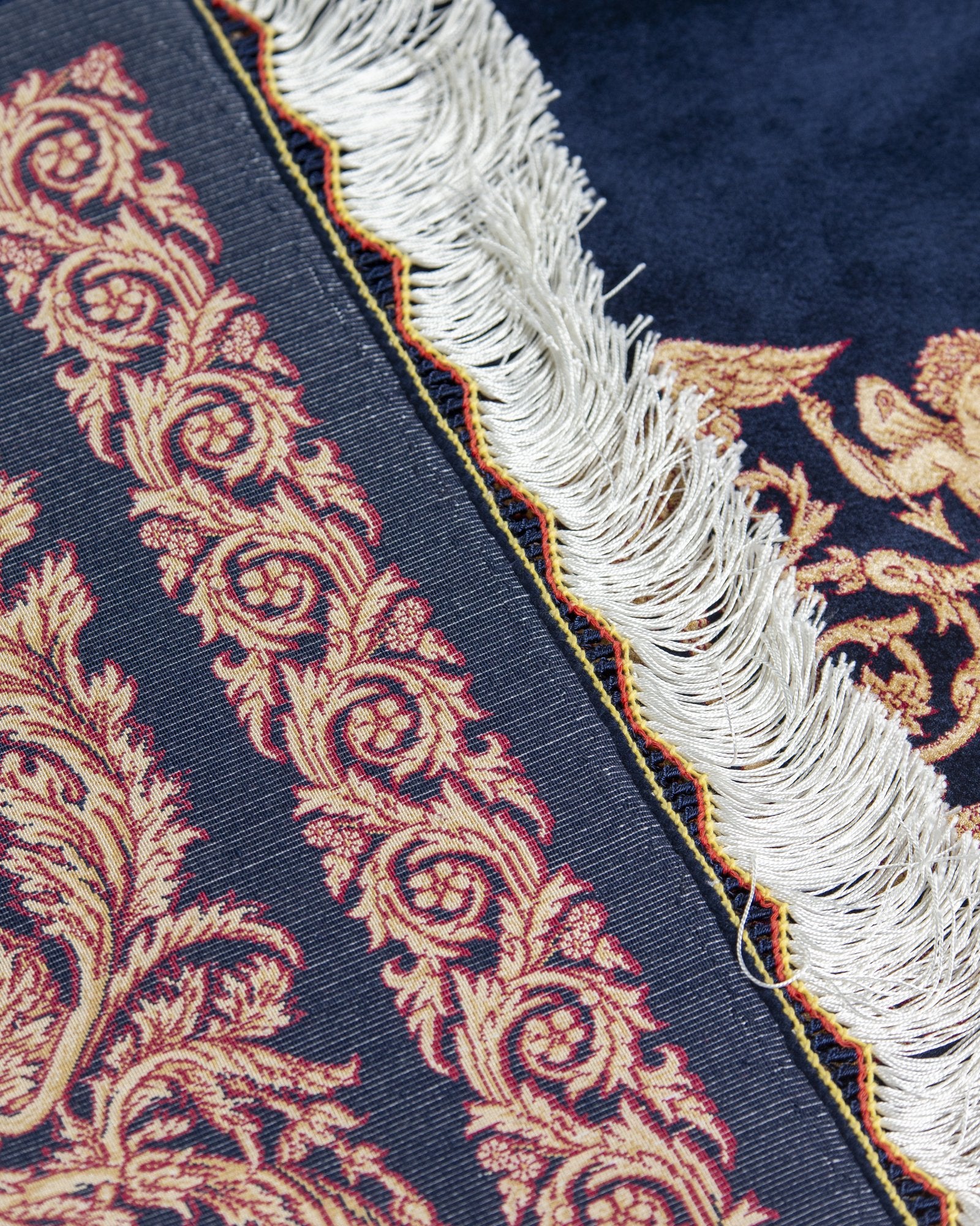 Sohrab Persian silk rug side view showing depth of colour, navy and gold 200 x 300 cm - Tabeer Homes Dubai
