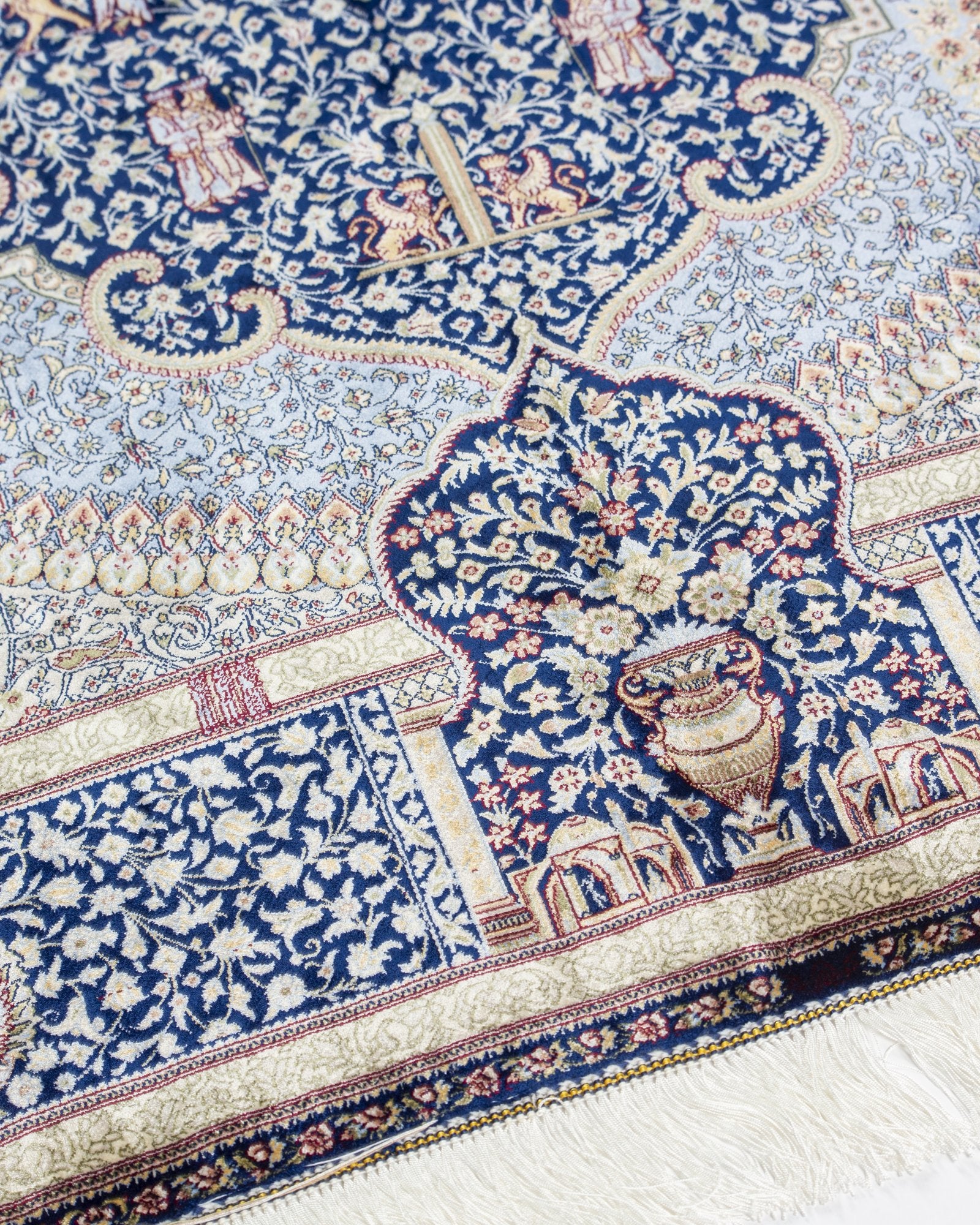 Soraya Persian silk carpet reverse and selvedge detail, navy 225x150 cm - Tabeer Homes Dubai