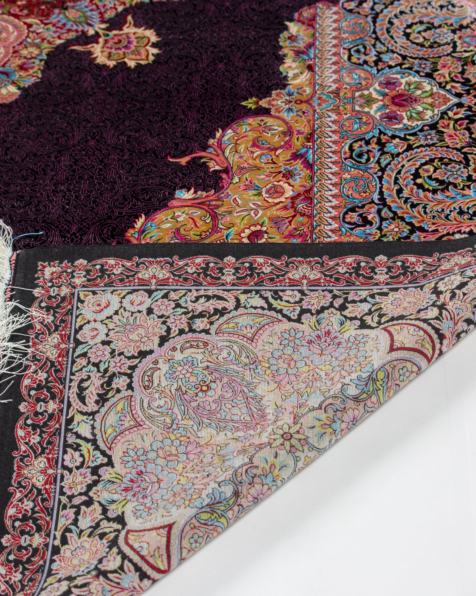 Valentina Persian silk rug side view showing depth of colour, aubergine 200 x 300 cm - Tabeer Homes Dubai