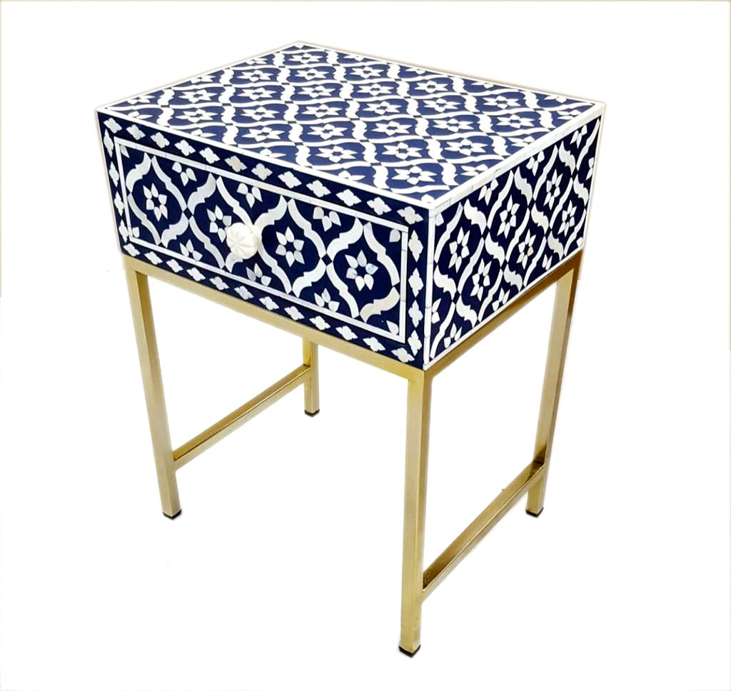 Inayat Side Drawer - Black & White Bone Inlay - Tabeer Homes