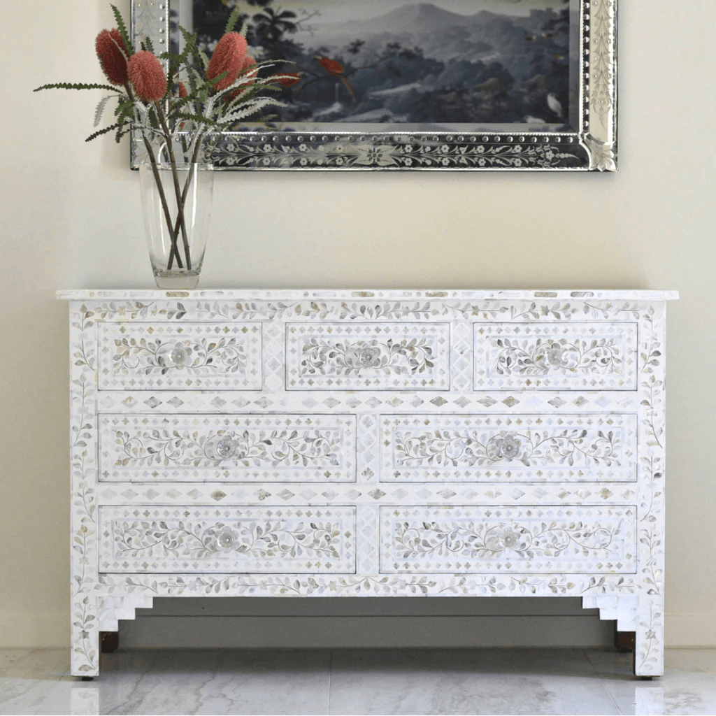Iris Chest of Drawers - White Mother of Pearl - Tabeer Homes