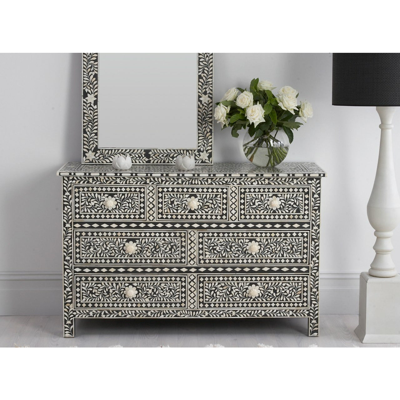 Coorg Big Chest of Drawers - Black Bone Inlay - Tabeer Homes