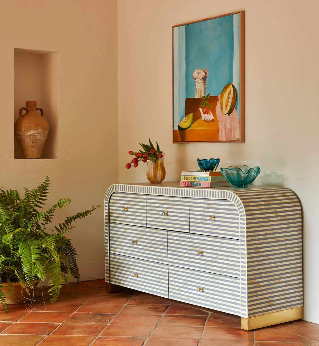 Saphed Bone Inlay Chest of Drawers - Grey Bone Inlay - Tabeer Homes