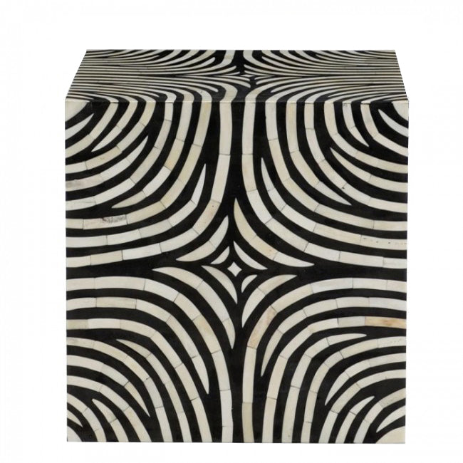 Zebra Side Table - Black & White Bone Inlay - Tabeer Homes
