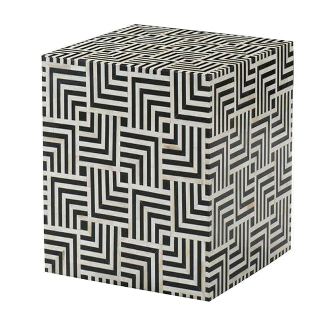 Kavi Side Table - Black & White Bone Inlay - Tabeer Homes