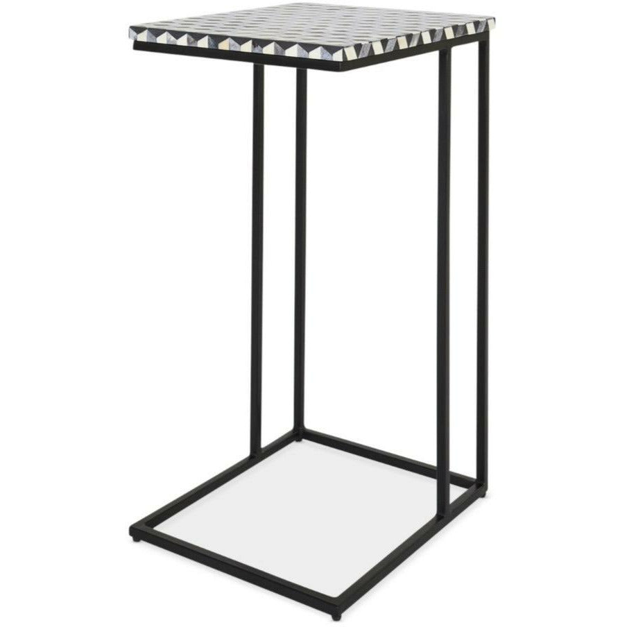 Nirvana C-Shape Side Table - Black & White Bone Inlay - Tabeer Homes