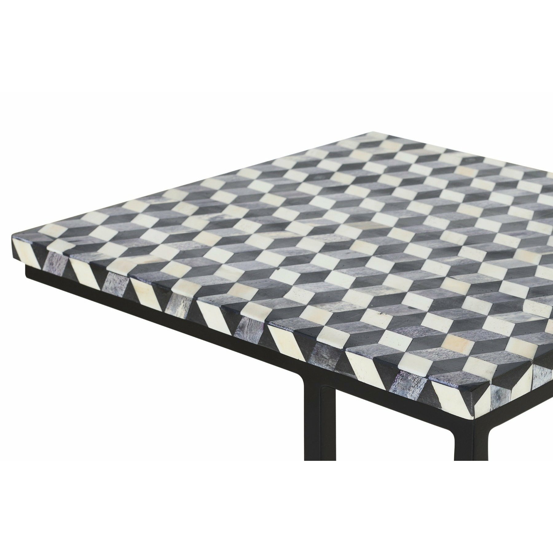 Nirvana C-Shape Side Table - Black & White Bone Inlay - Tabeer Homes