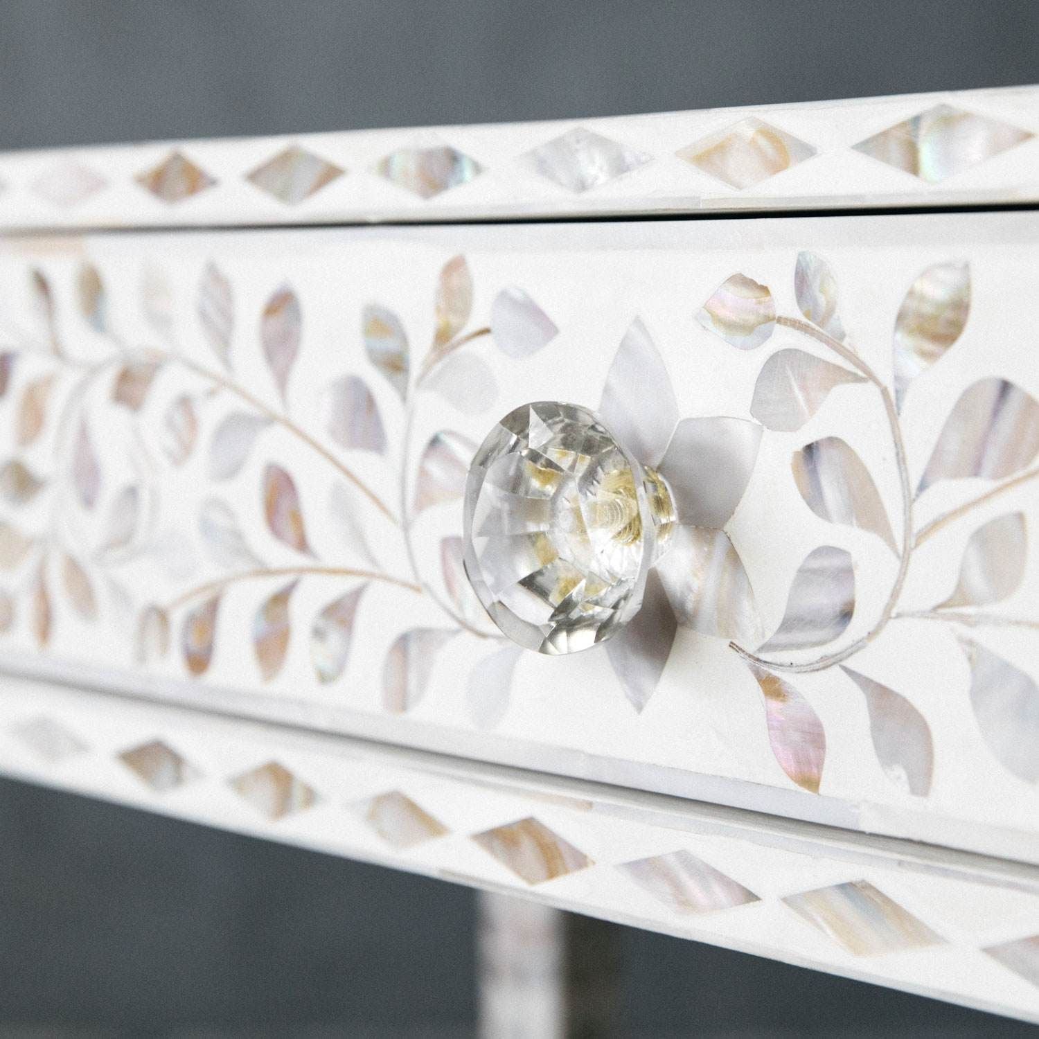 Iris Dresser Console & Stool - White Mother of Pearl - Tabeer Homes