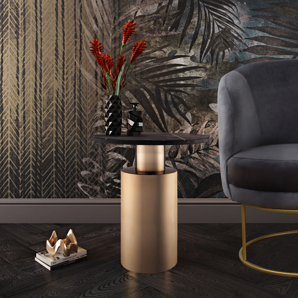 Rohini Side Table - Black Marble - Tabeer Homes