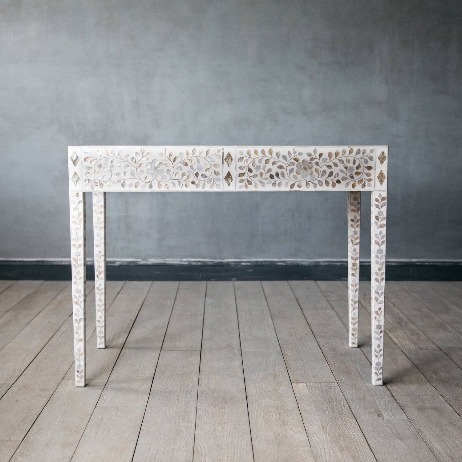 Iris Dresser Console & Stool - White Mother of Pearl - Tabeer Homes