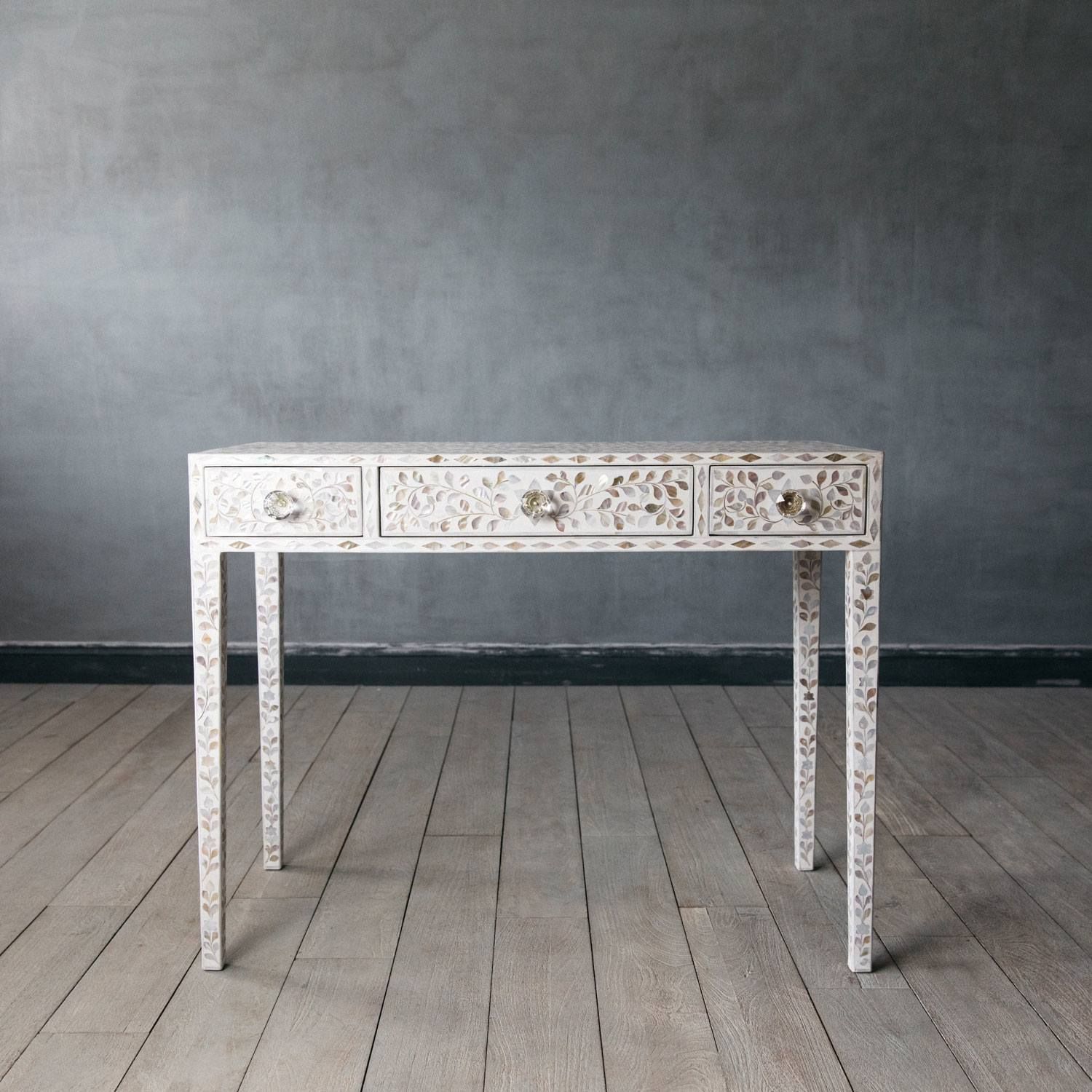 Iris Dresser Console & Stool - White Mother of Pearl - Tabeer Homes