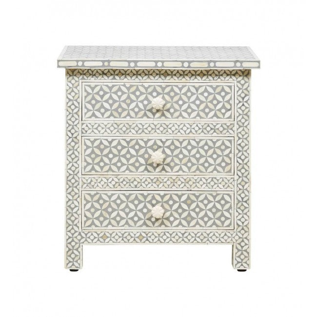 Yasmine Side Drawer - Pale Grey Bone Inlay - Tabeer Homes