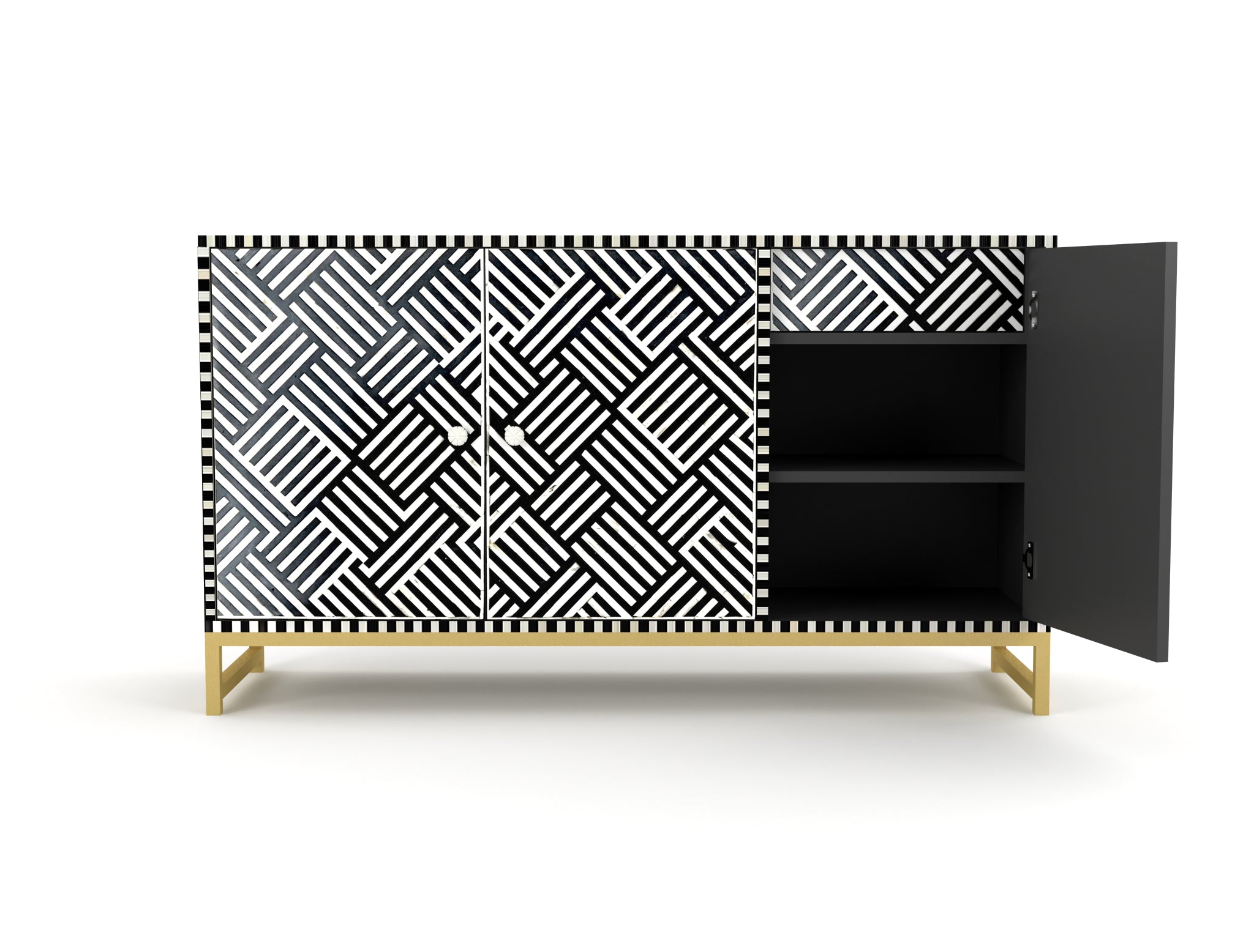 Ameerah Cabinet - Black & White Bone Inlay - Tabeer Homes