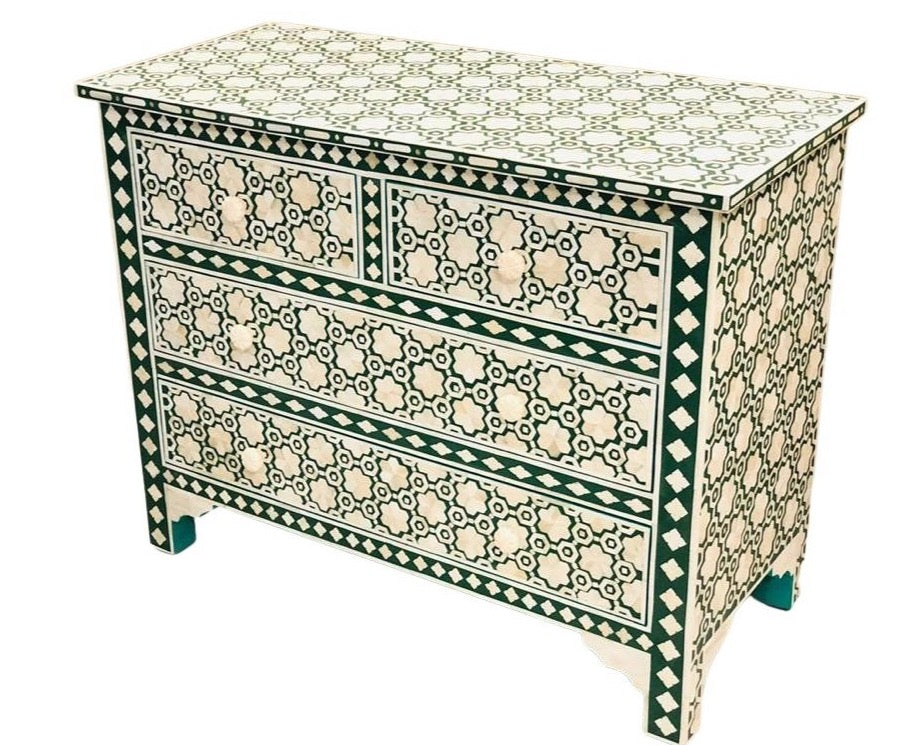 Varg Chest of Drawers - Dark Green Bone Inlay - Tabeer Homes