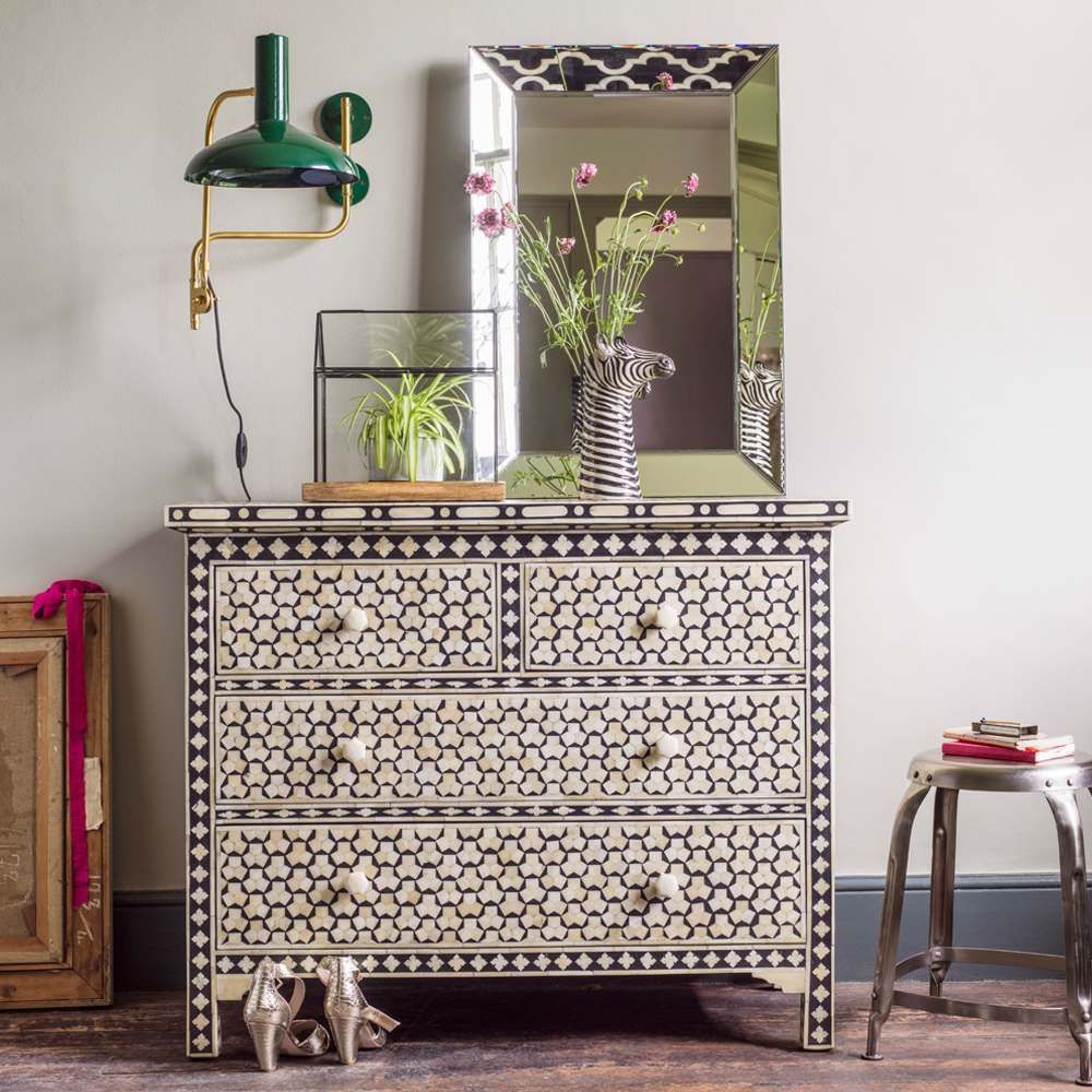 Vaan Chest of Drawers - Black & White Bone Inlay - Tabeer Homes