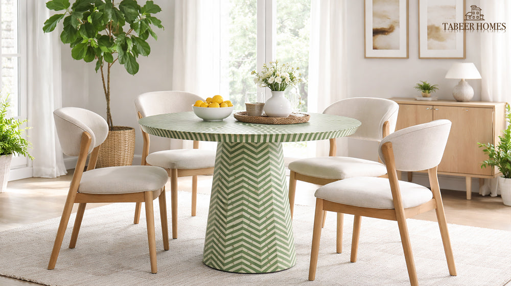 green dining table