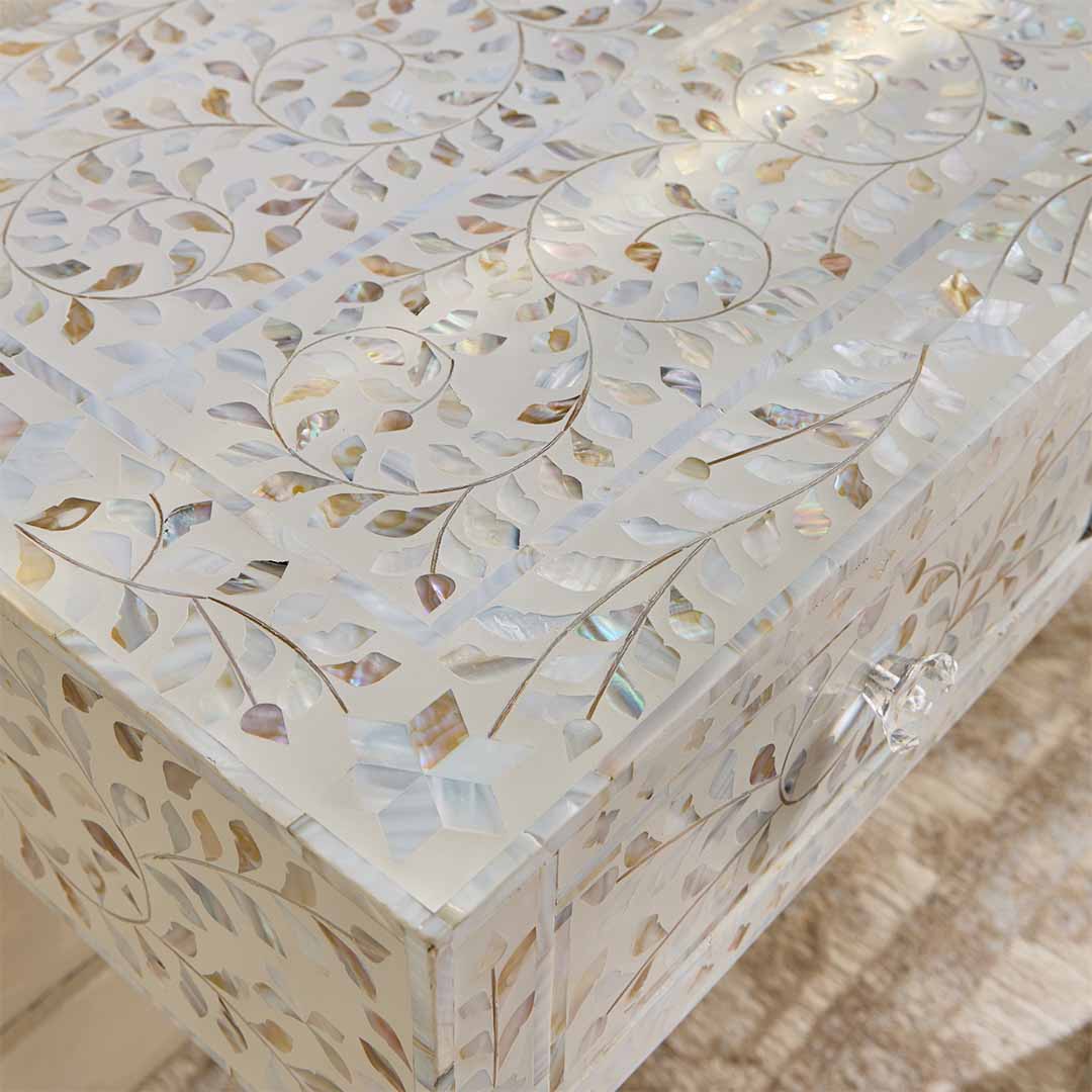 Iris Dresser Console & Stool - White Mother of Pearl - Tabeer Homes