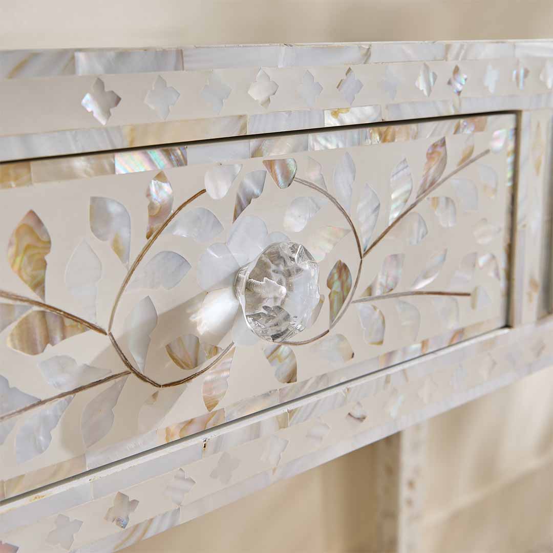 Iris Dresser Console & Stool - White Mother of Pearl - Tabeer Homes