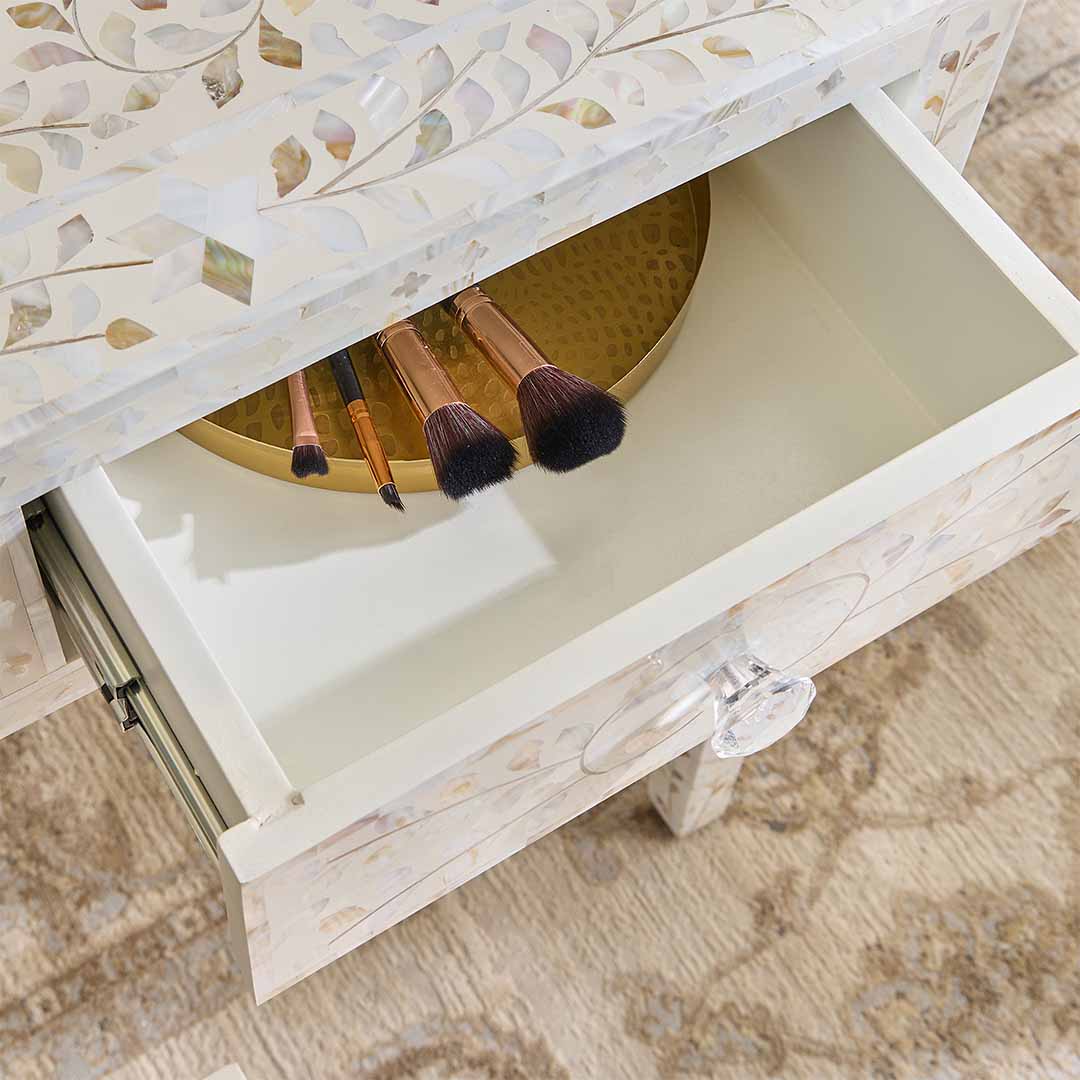 Iris Dresser Console & Stool - White Mother of Pearl - Tabeer Homes