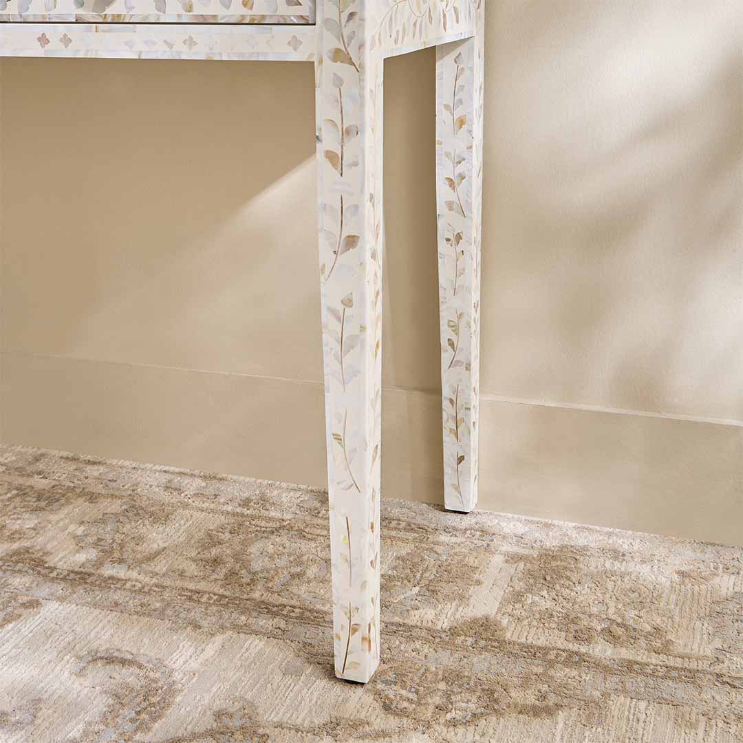 Iris Dresser Console & Stool - White Mother of Pearl - Tabeer Homes