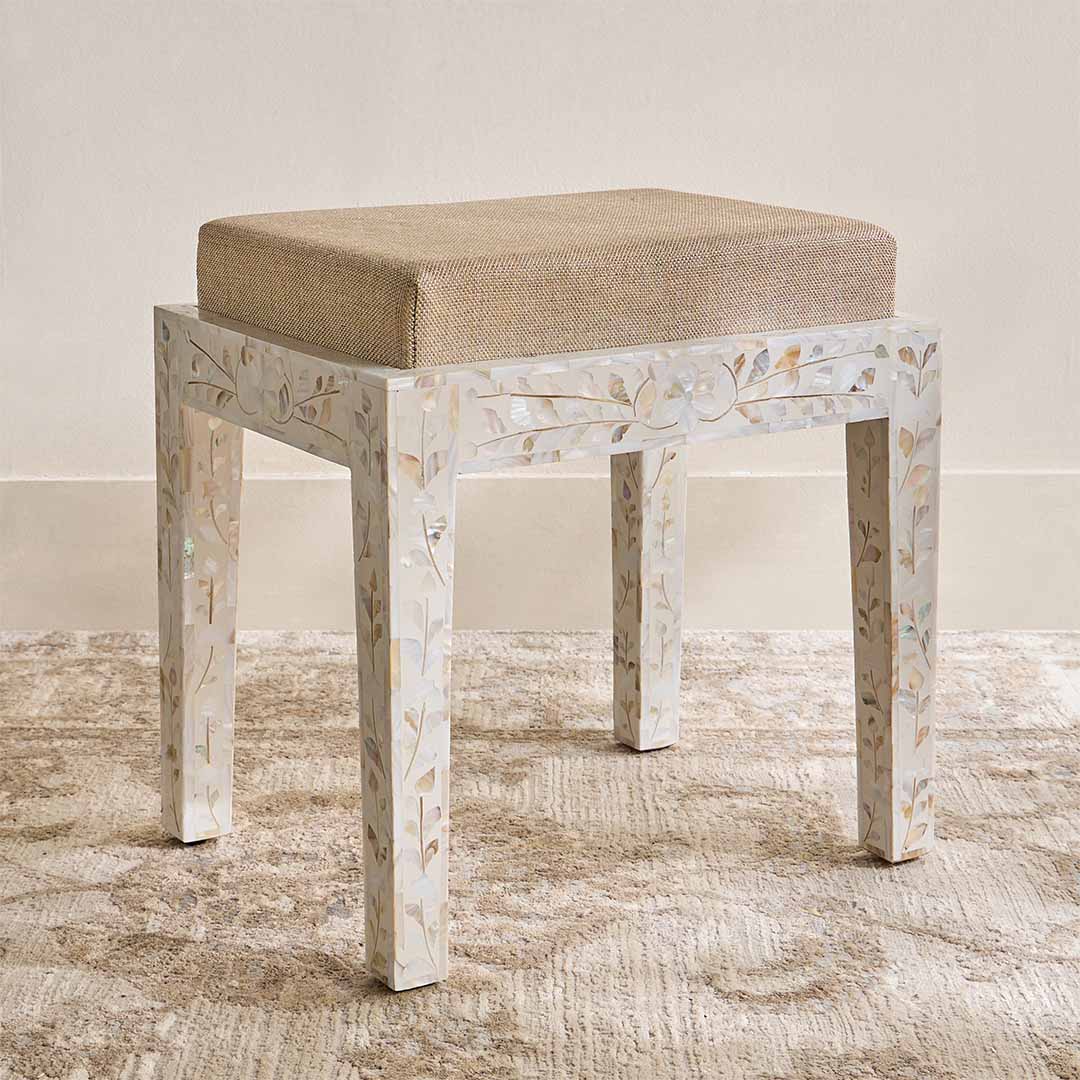 Iris Dresser Console & Stool - White Mother of Pearl - Tabeer Homes