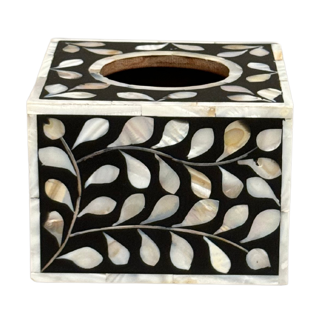 Jamila Tissue Box - Black Mother of Pearl Inlay