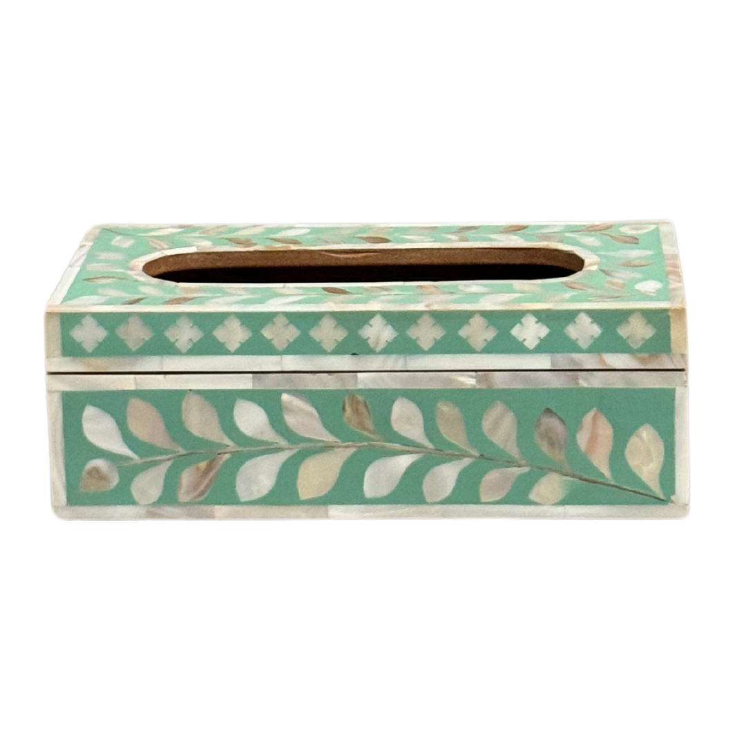 Jamila Tissue Box - Mint Mother of Pearl Inlay