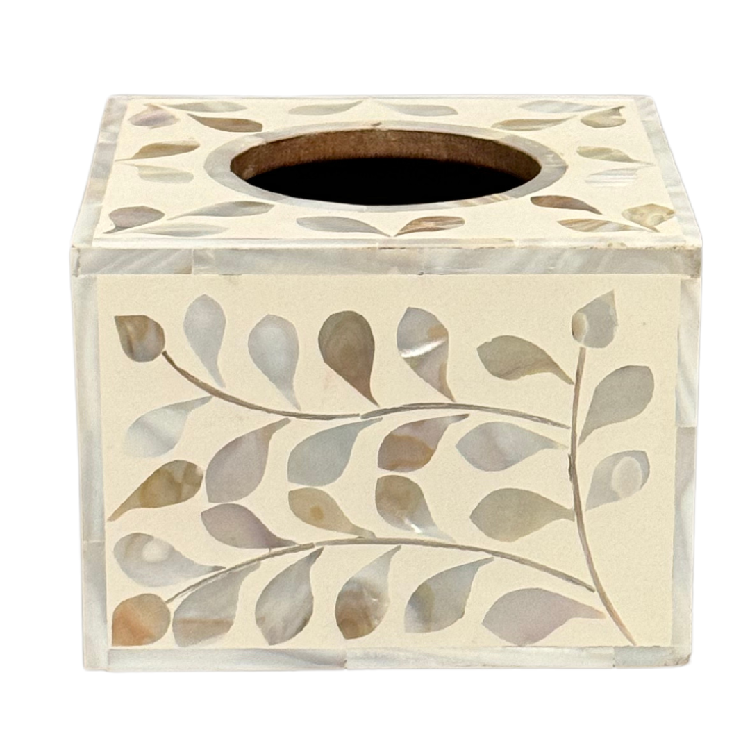 Jamila Tissue Box - White Mother of Pearl Inlay