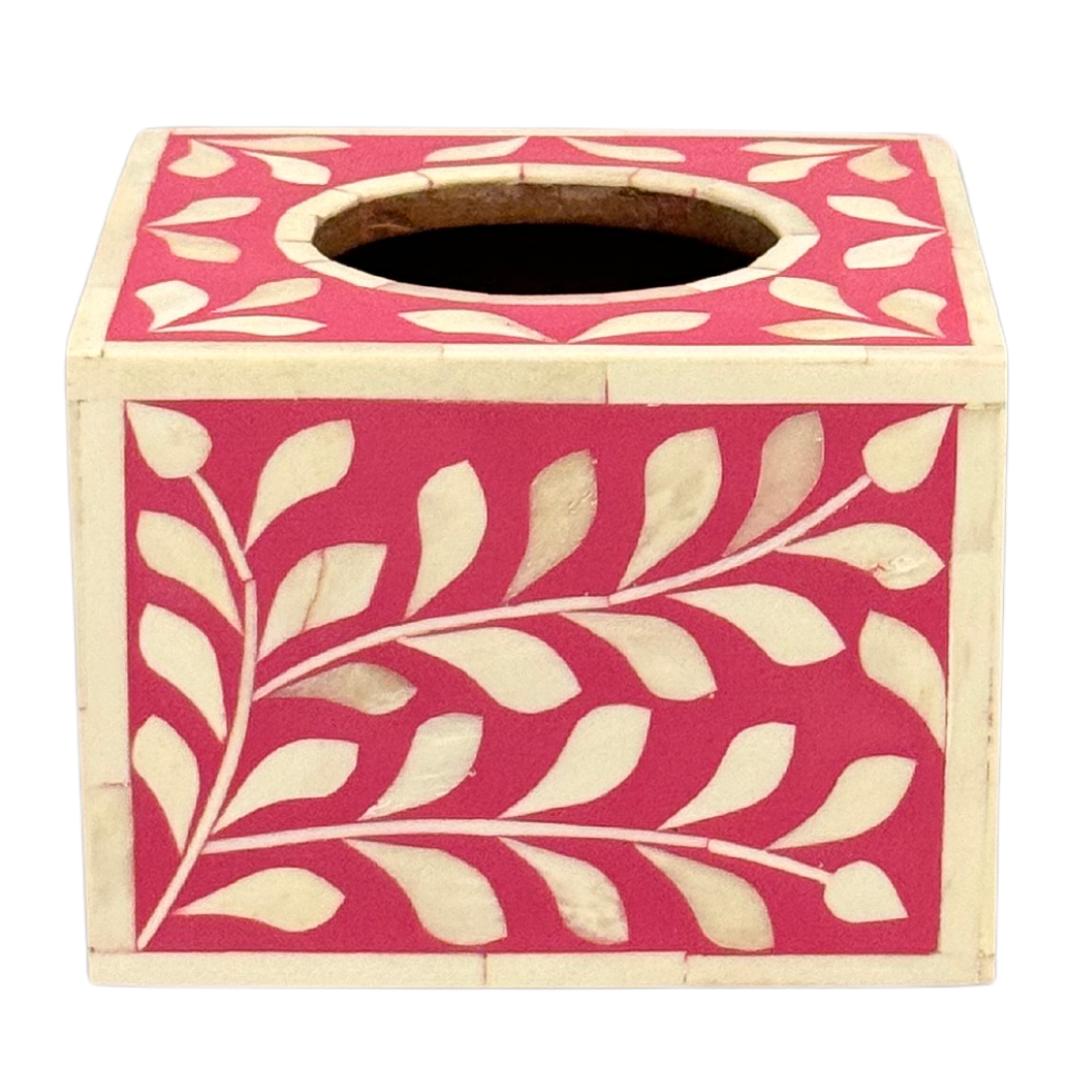 Jamila Tissue Box - Pink Bone Inlay