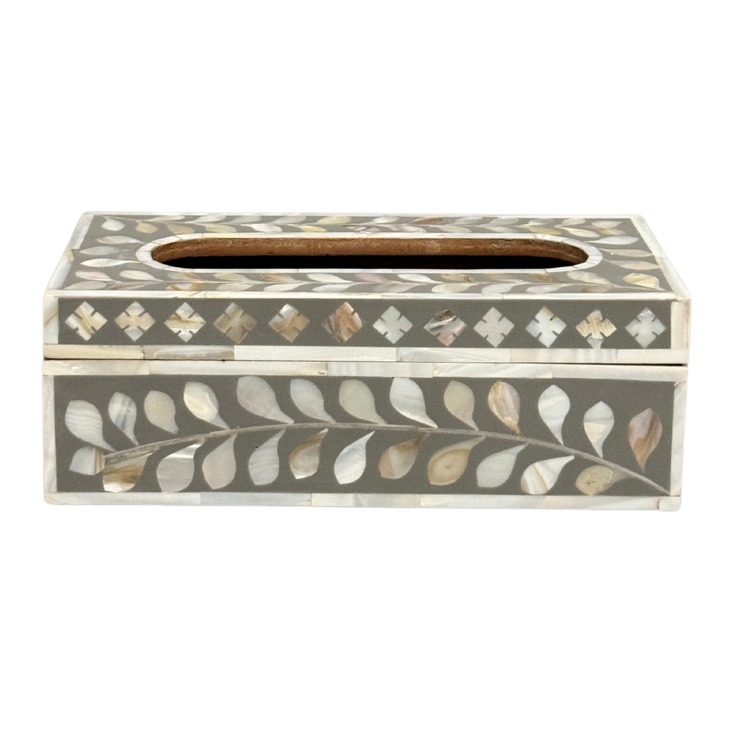 Jamila Tissue Box - Grey Mother of Pearl Inlay